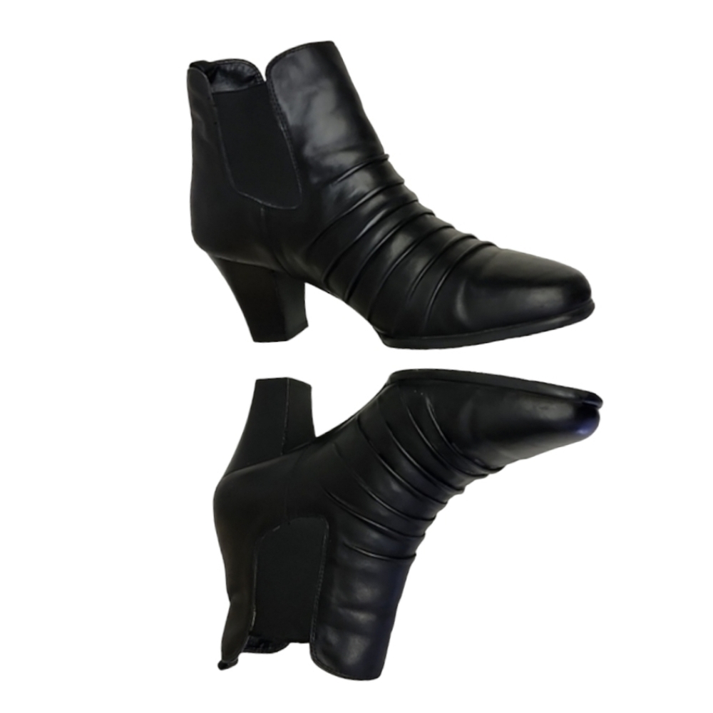VINTAGE ROS HOMMERSON Ruched Leather Booties 10W Black Chelsea Ankle Booties - Picture 7 of 16